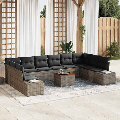 Garten-Sofa-Set mit Kissen 11 pcs Grau Poly Rattan