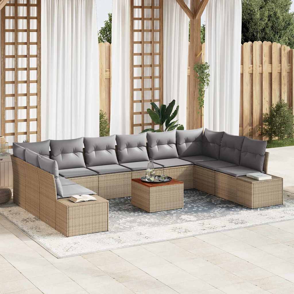 Garten-Sofa-Set mit Kissen 11 pcs Beige Poly Rattan
