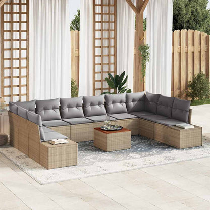 Garten-Sofa-Set mit Kissen 11 pcs Beige Poly Rattan