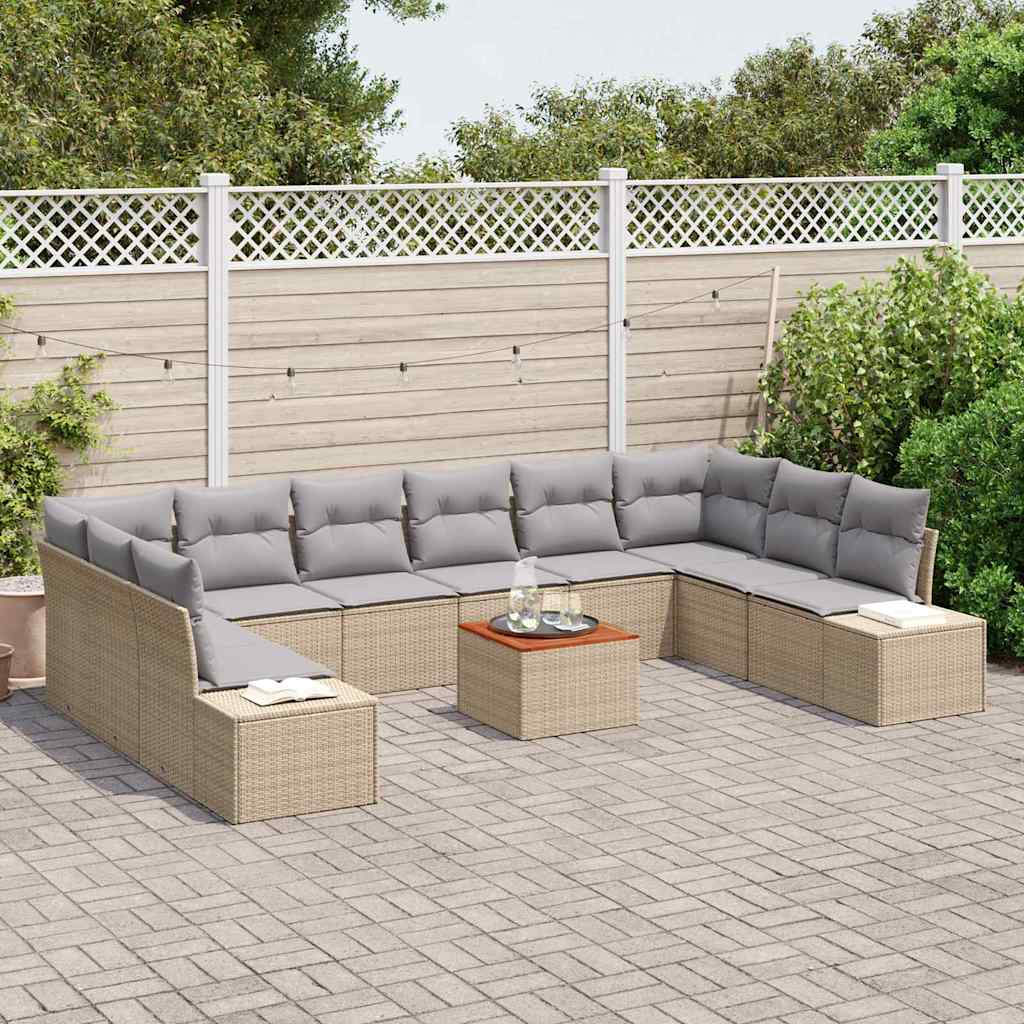 Garten-Sofa-Set mit Kissen 11 pcs Beige Poly Rattan