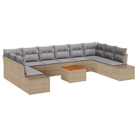Garten-Sofa-Set mit Kissen 11 pcs Beige Poly Rattan