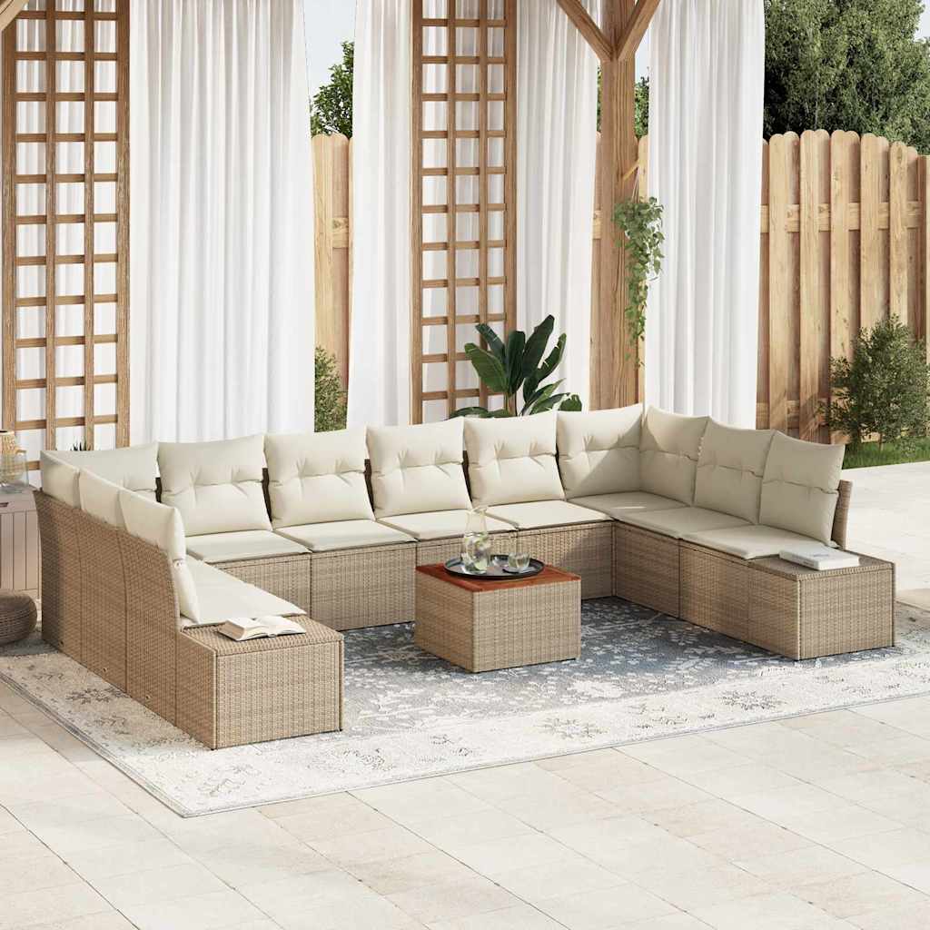 Garten-Sofa-Set mit Kissen 11 pcs Beige Poly Rattan