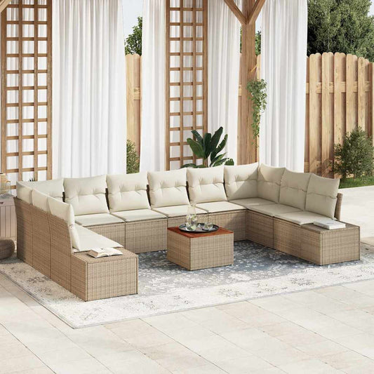 Garten-Sofa-Set mit Kissen 11 pcs Beige Poly Rattan