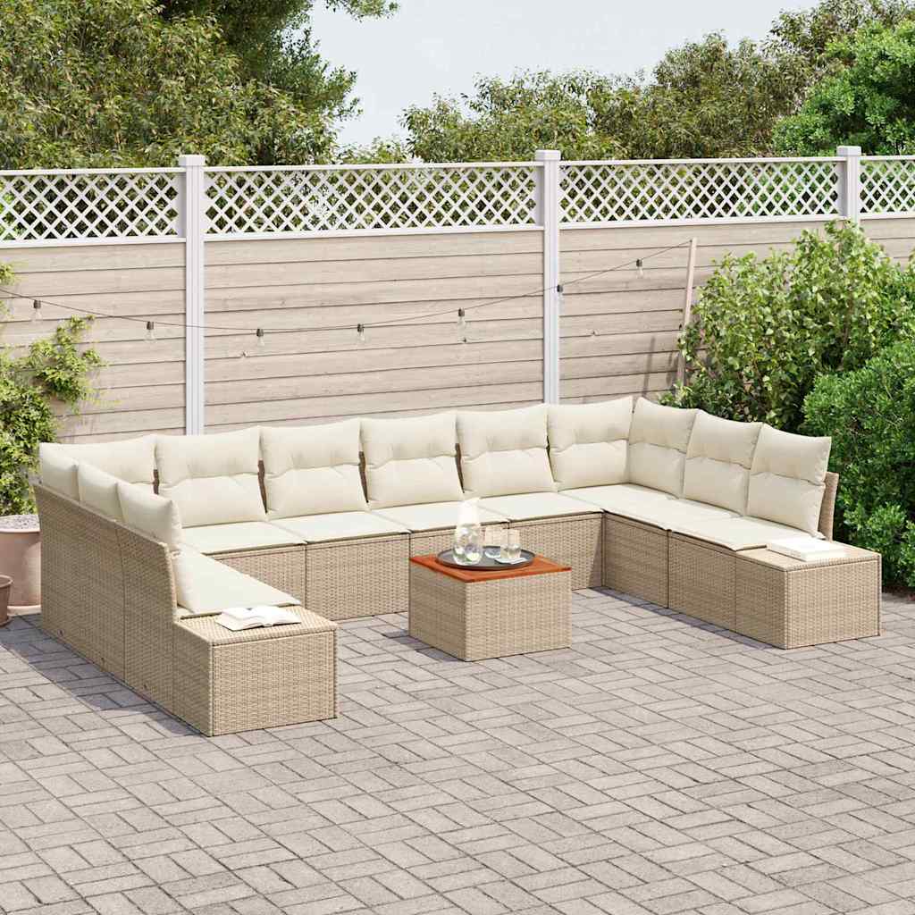 Garten-Sofa-Set mit Kissen 11 pcs Beige Poly Rattan