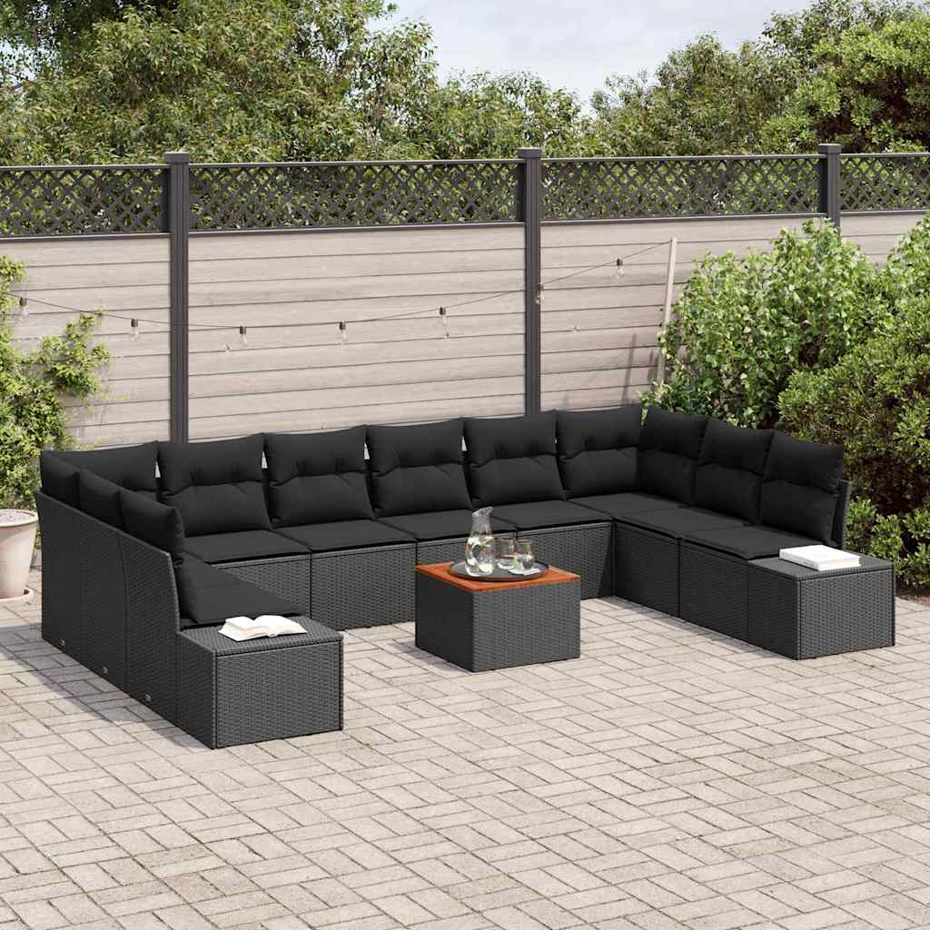Garten-Sofa-Set mit Kissen 11 pcs Schwarz Poly Rattan