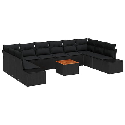 Garten-Sofa-Set mit Kissen 11 pcs Schwarz Poly Rattan