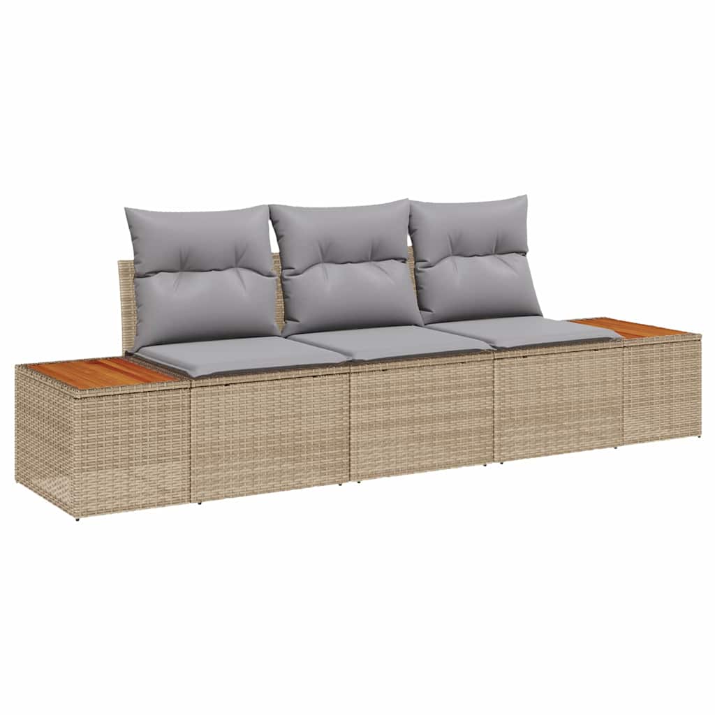 Garten-Sofa-Set mit Kissen Beige Poly-Rattan