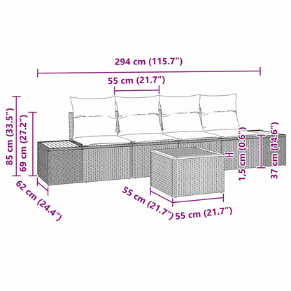 Garten-Sofa-Set mit Kissen 5 pcs Schwarz Poly Rattan