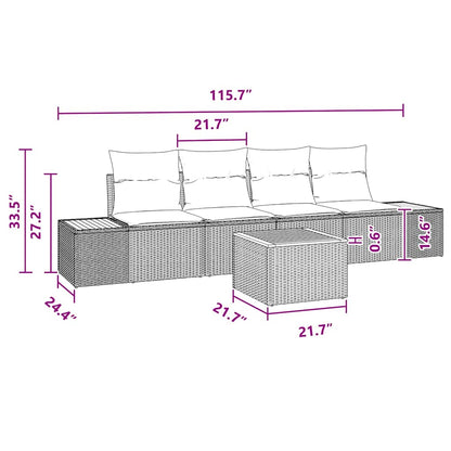 Garten-Sofa-Set mit Kissen 5 pcs Schwarz Poly Rattan