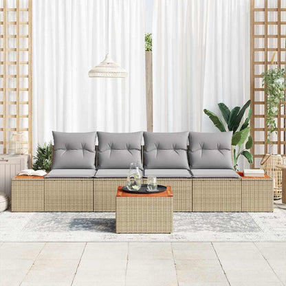 Garten-Sofa-Set mit Kissen 5 pcs Beige Poly Rattan