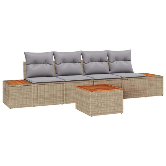 Garten-Sofa-Set mit Kissen 5 pcs Beige Poly Rattan
