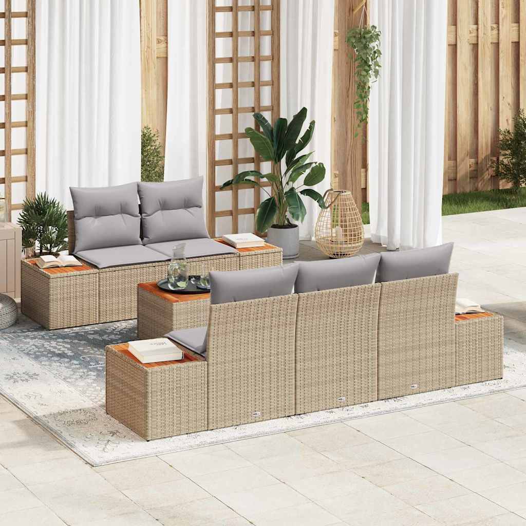 Garten-Sofa-Set mit Kissen 6 pcs Beige Poly Rattan