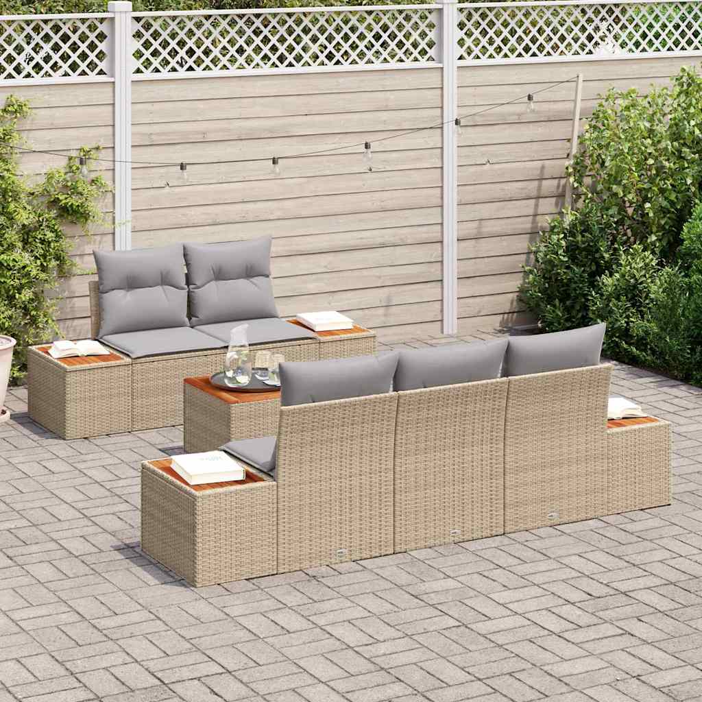 Garten-Sofa-Set mit Kissen 6 pcs Beige Poly Rattan