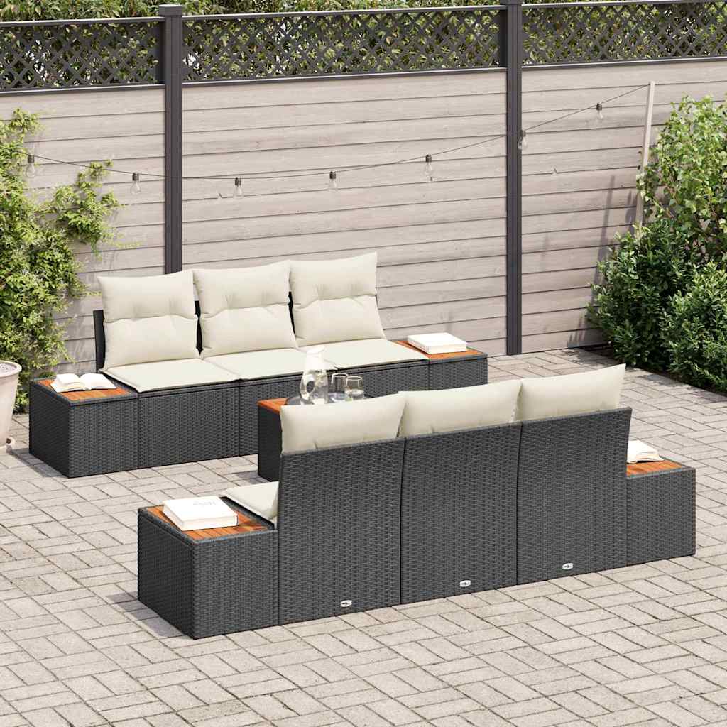Garten-Sofa-Set mit Kissen 7 pcs Schwarz Poly Rattan