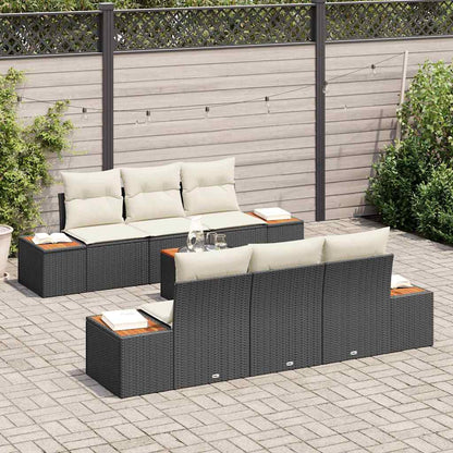 Garten-Sofa-Set mit Kissen 7 pcs Schwarz Poly Rattan