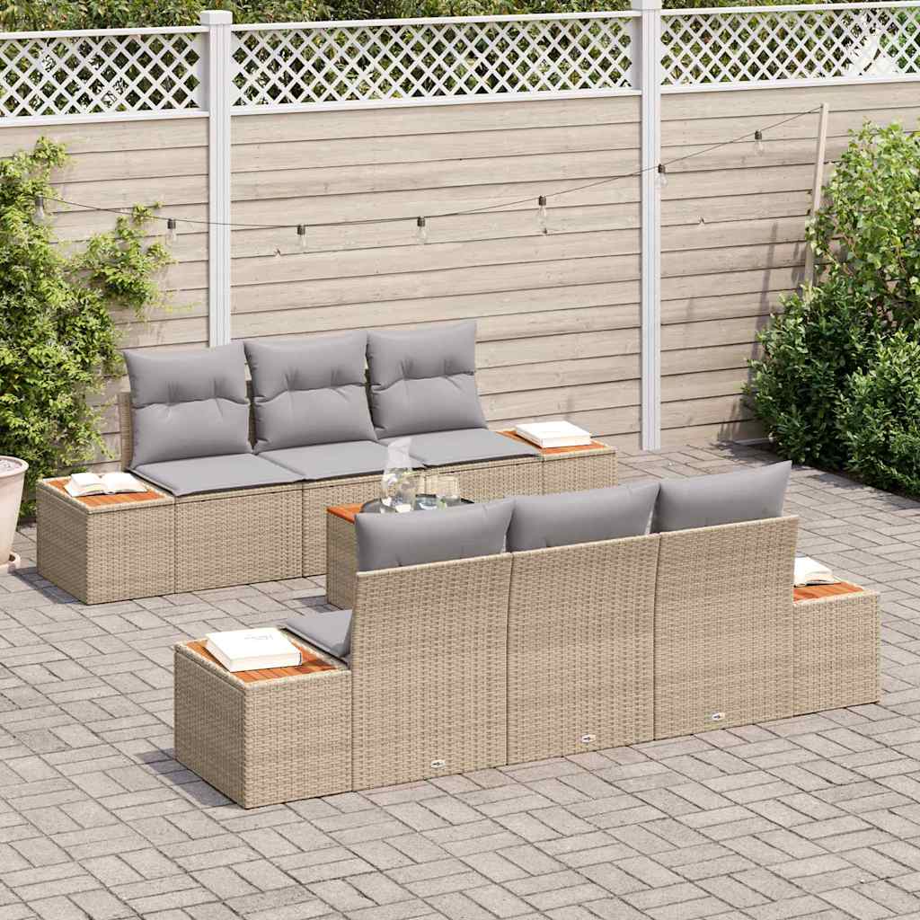 Garten-Sofa-Set mit Kissen 7 pcs Beige Poly Rattan