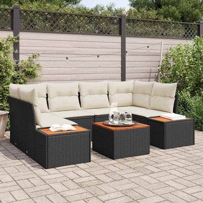 Garten-Sofa-Set mit Kissen 7 pcs Schwarz Poly Rattan