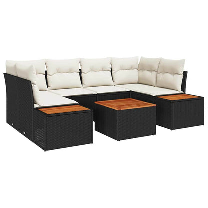 Garten-Sofa-Set mit Kissen 7 pcs Schwarz Poly Rattan