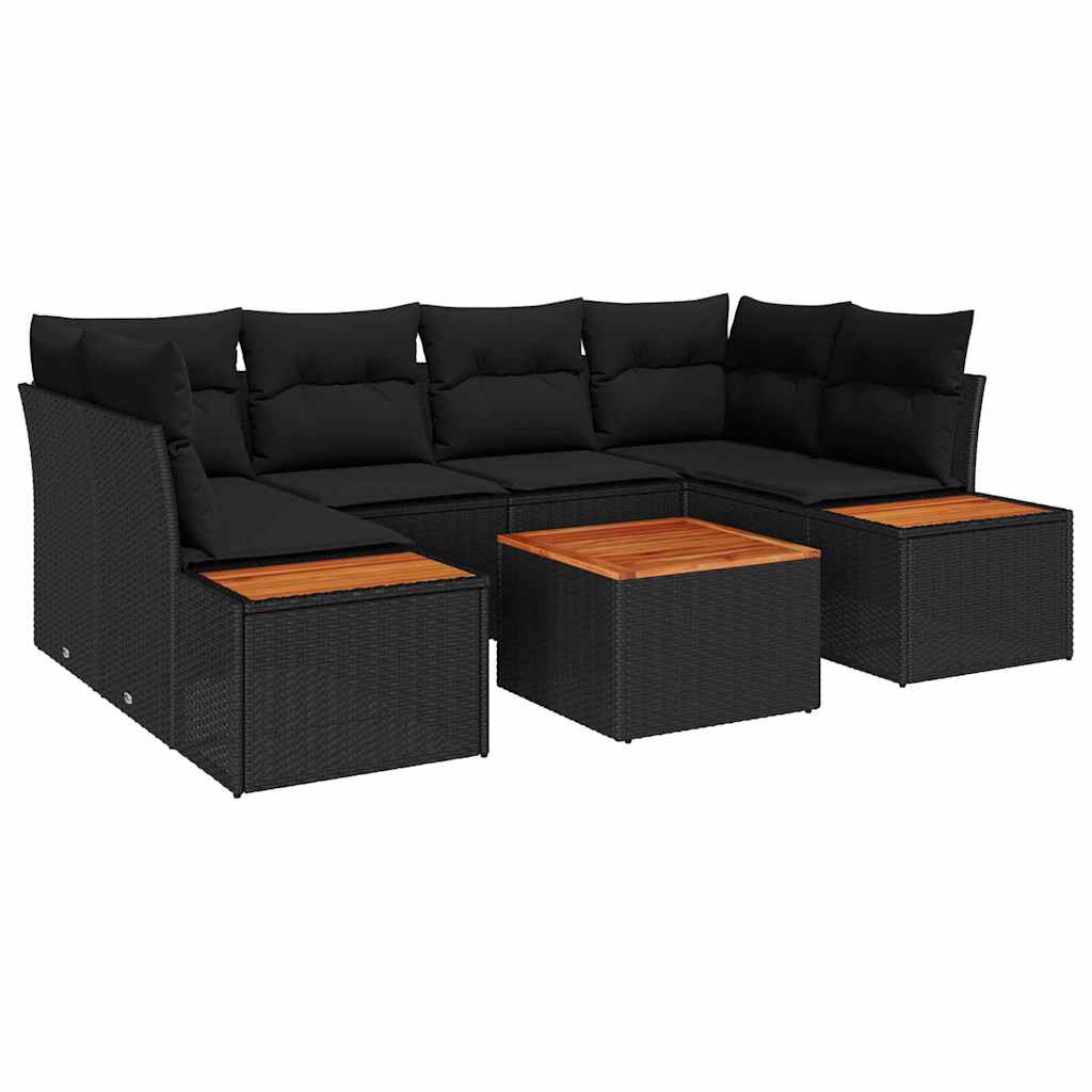 Garten-Sofa-Set mit Kissen 7 pcs Schwarz Poly Rattan