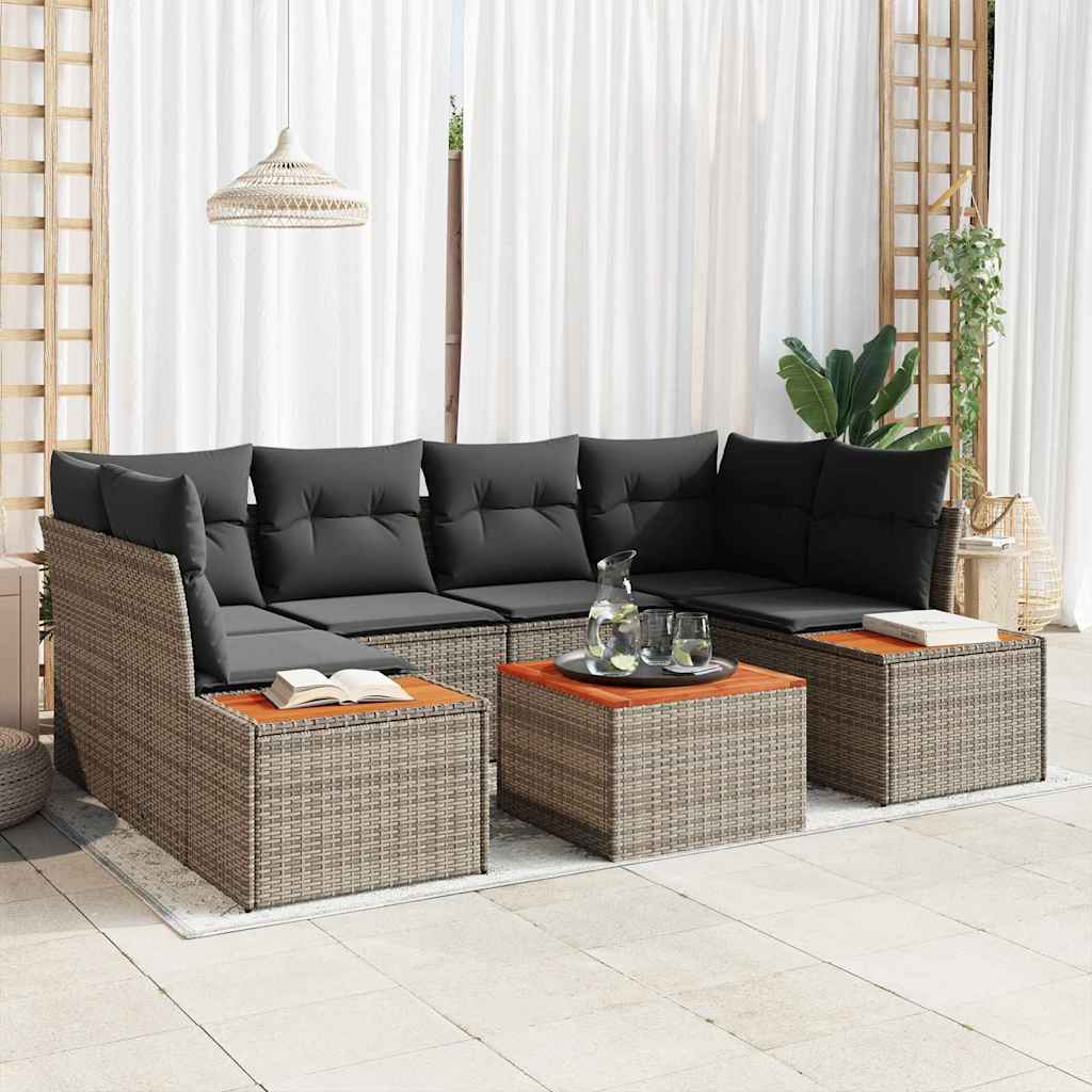 Garten-Sofa-Set mit Kissen 7 pcs Grau Poly Rattan