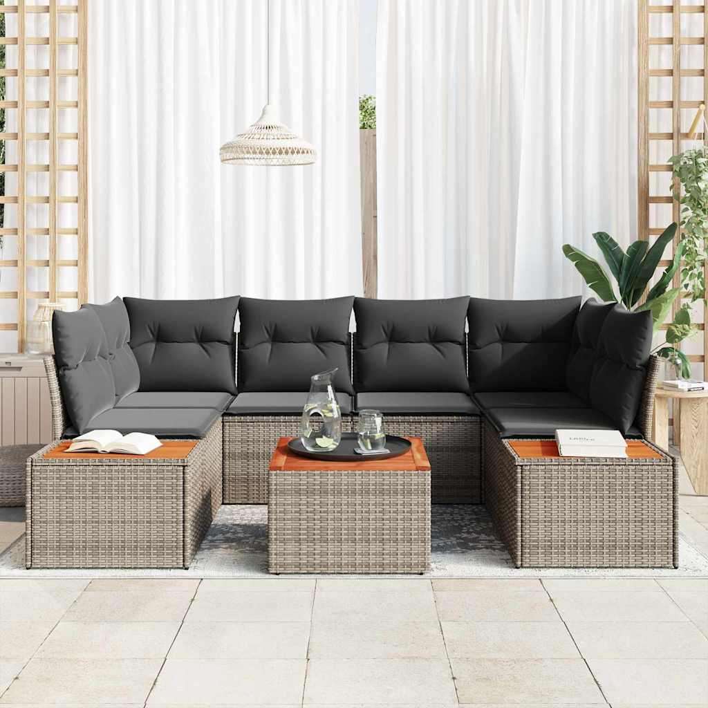 Garten-Sofa-Set mit Kissen 7 pcs Grau Poly Rattan