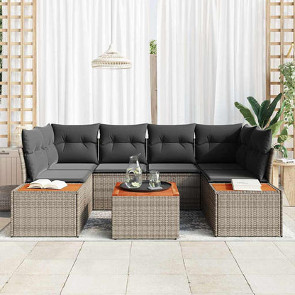 Garten-Sofa-Set mit Kissen 7 pcs Grau Poly Rattan