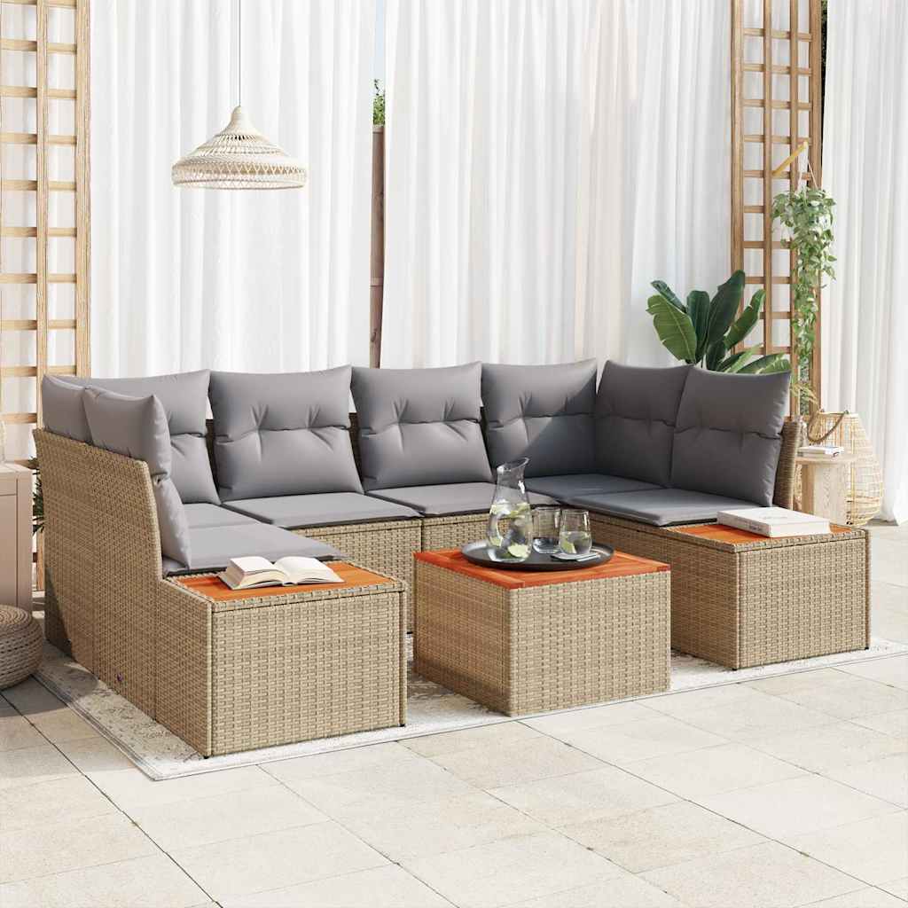 Garten-Sofa-Set mit Kissen 7 pcs Beige Poly Rattan