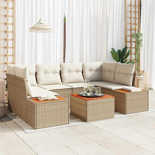 Garten-Sofa-Set mit Kissen 7 pcs Beige Poly Rattan