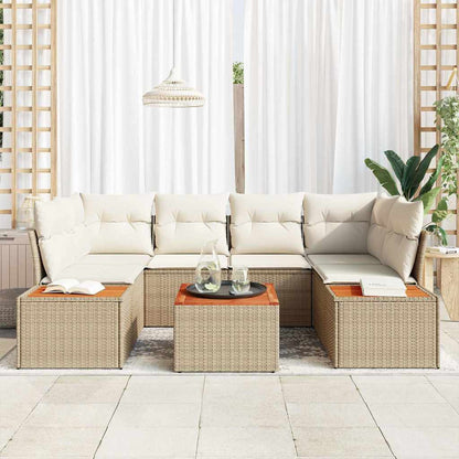 Garten-Sofa-Set mit Kissen 7 pcs Beige Poly Rattan