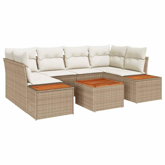 Garten-Sofa-Set mit Kissen 7 pcs Beige Poly Rattan