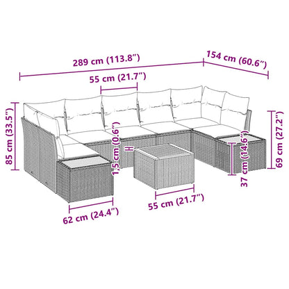 Garten-Sofa-Set mit Kissen 8 pcs Schwarz Poly Rattan