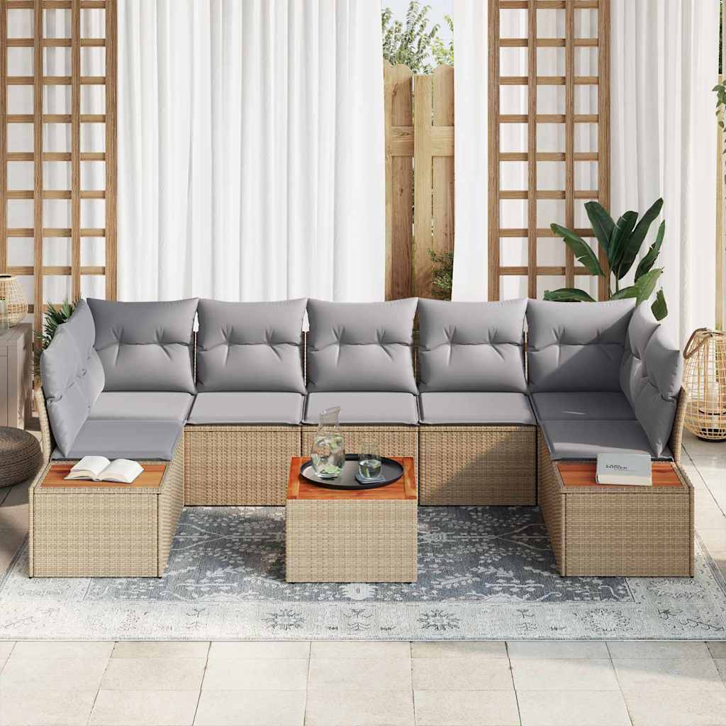 Garten-Sofa-Set mit Kissen 8 pcs Beige Poly Rattan