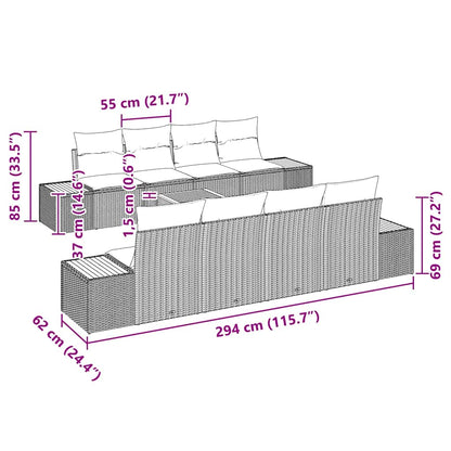 Garten-Sofa-Set mit Kissen 9 pcs Schwarz Poly Rattan