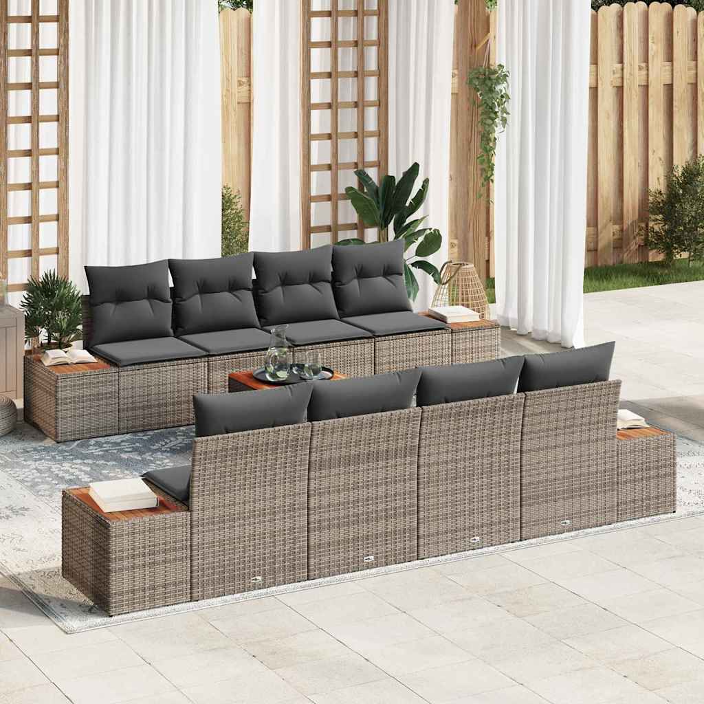 Garten-Sofa-Set mit Kissen 9 pcs Grau Poly Rattan