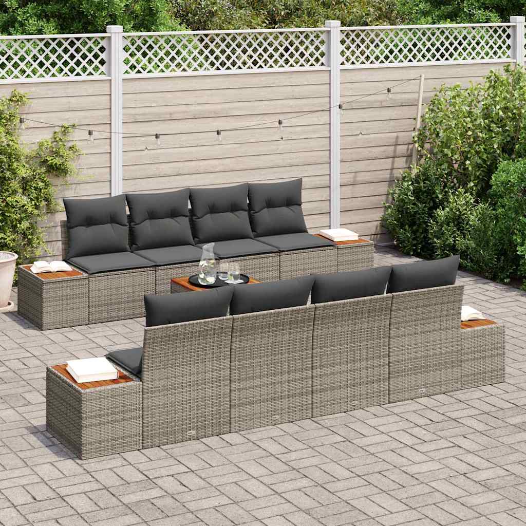 Garten-Sofa-Set mit Kissen 9 pcs Grau Poly Rattan