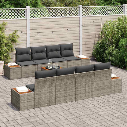Garten-Sofa-Set mit Kissen 9 pcs Grau Poly Rattan