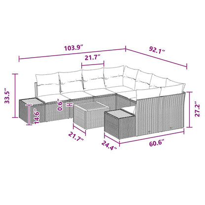 Garten-Sofa-Set mit Kissen 9 pcs Schwarz Poly Rattan