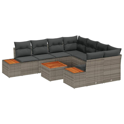 Garten-Sofa-Set mit Kissen 9 pcs Grau Poly Rattan