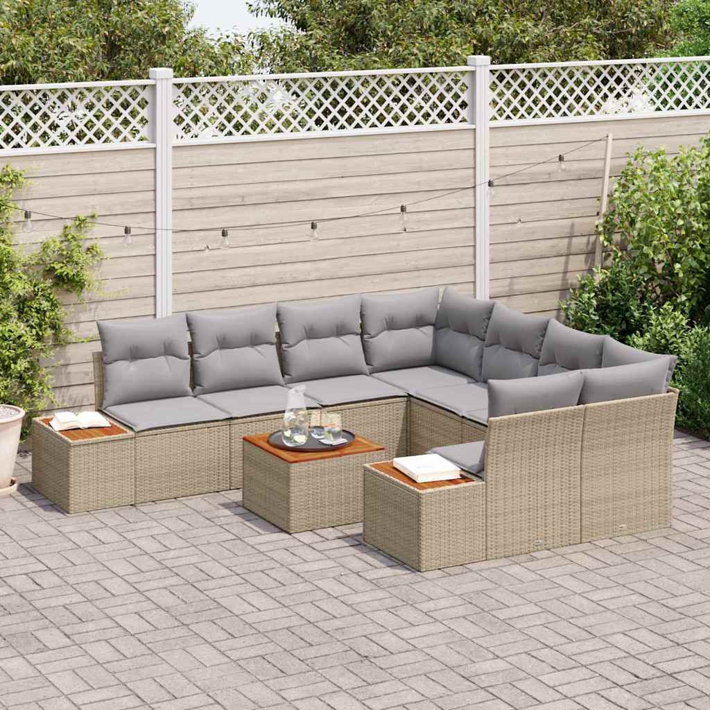 Garten-Sofa-Set mit Kissen 9 pcs Beige Poly Rattan