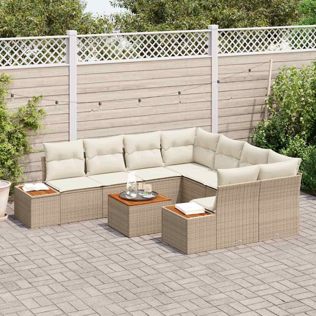 Garten-Sofa-Set mit Kissen 9 pcs Beige Poly Rattan
