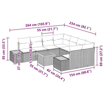 Garten-Sofa-Set mit Kissen 9 pcs Beige Poly Rattan