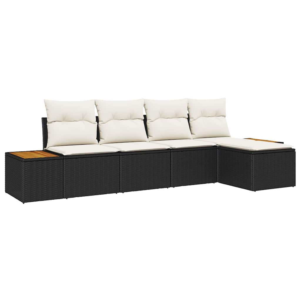 Garten-Sofa-Set mit Kissen 5 pcs Schwarz Poly Rattan