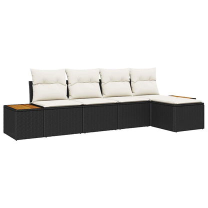 Garten-Sofa-Set mit Kissen 5 pcs Schwarz Poly Rattan