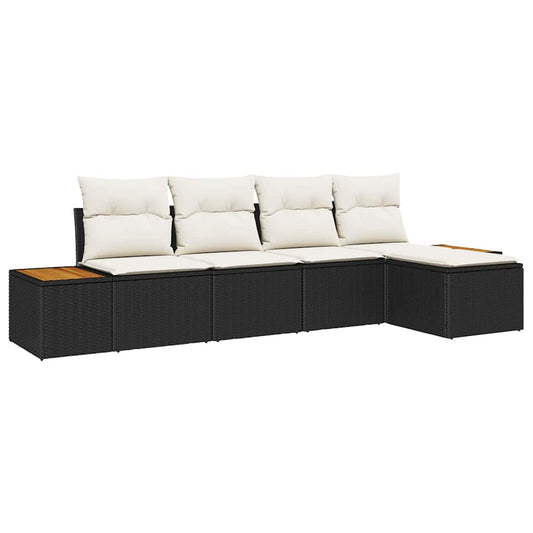 Garten-Sofa-Set mit Kissen 5 pcs Schwarz Poly Rattan