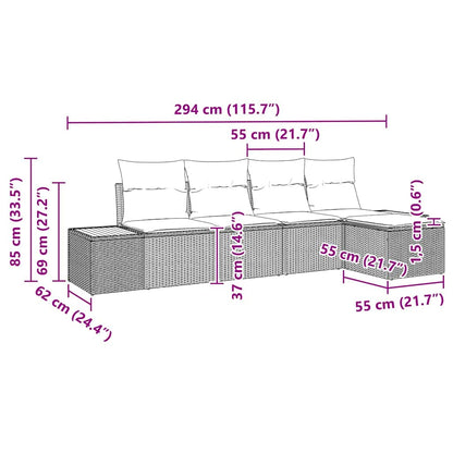 Garten-Sofa-Set mit Kissen 5 pcs Schwarz Poly Rattan