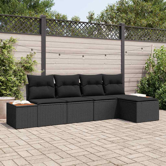 Garten-Sofa-Set mit Kissen 5 pcs Schwarz Poly-Rattan