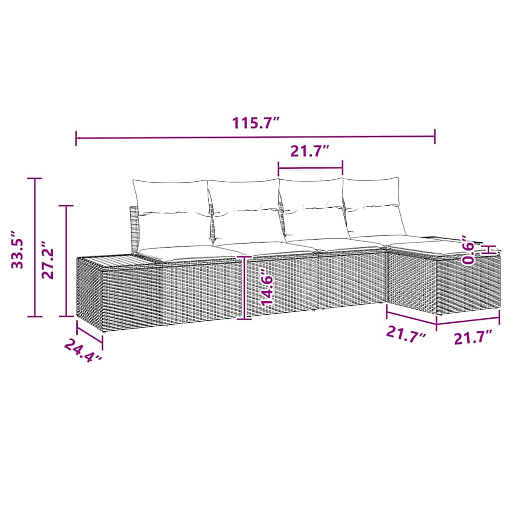 Garten-Sofa-Set mit Kissen 5 pcs Schwarz Poly-Rattan
