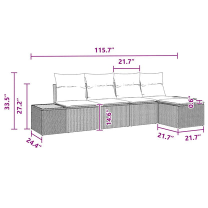 Garten-Sofa-Set mit Kissen 5 pcs Schwarz Poly-Rattan