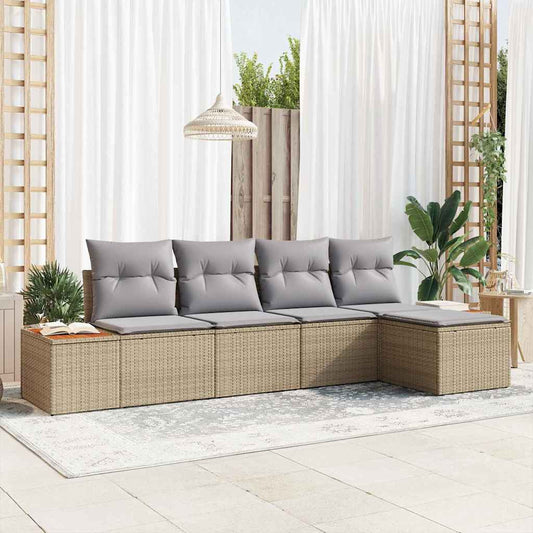 Garten-Sofa-Set mit Kissen 5 pcs Beige Poly-Rattan