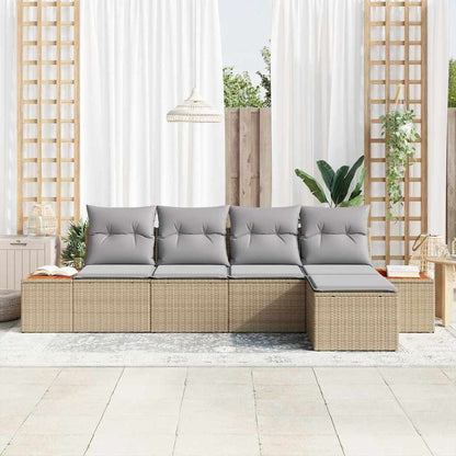 Garten-Sofa-Set mit Kissen 5 pcs Beige Poly-Rattan